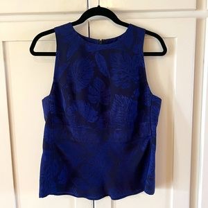 J. Crew Collection Jacquard Sleeveless Shell, Dark Blue, Size 8